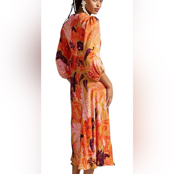 Farm Rio Jungle Panther Puff Sleeve Slip Dress-NWOT - Picture 4 of 6